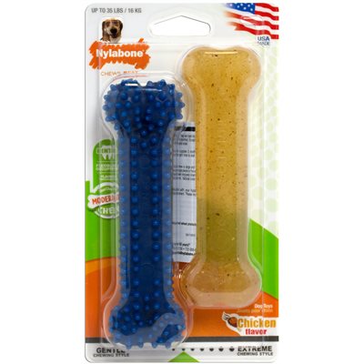 Nylabone Dental Chew and Moderate Chew Chicken Twin Pack Wolf