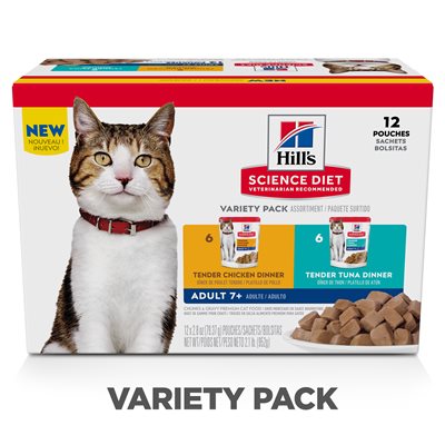 Hill's Science Diet Senior 7+ Cat Variety Pack Chicken / Tuna & Ocean Fish Pouch 12 / 2.8oz