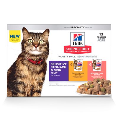 Hill's Science Diet Sensitive Stomach & Skin Cat Variety Pack Chicken / Beef & Tuna / Salmon Pouch 12 / 2.8oz