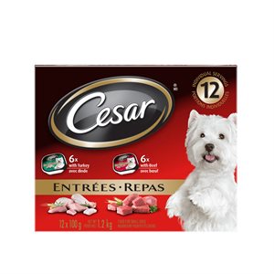 Cesar Entrées Chien Adulte Boeuf / Dinde Emballage Varie 2x6 / 100g