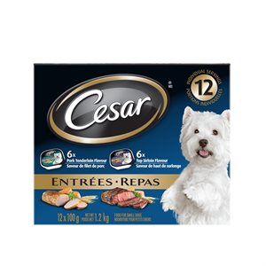 Cesar Entrées Chien Adulte Filet de Porc / Haut de Surlonge Emballage Varie 2x6 / 100g