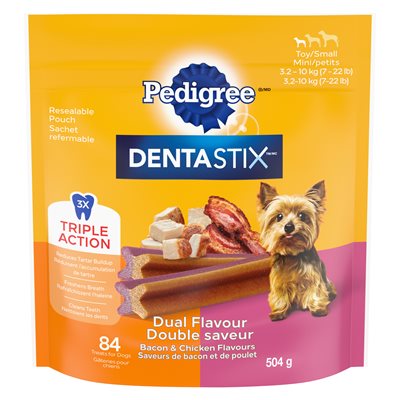 Pedigree Dentastix Toy and Mini Breed Dog Dual Flavour Bacon & Chicken 84 Count 504g