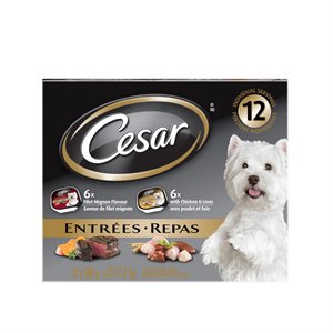 Cesar Chien Adulte Pain Classique Filet & Poulet / Foie Emballage Varié 2x6 / 100g