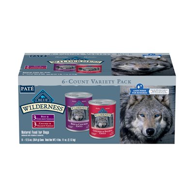 Blue Buffalo Wilderness Dog Beef & Chicken / Chicken & Salmon Variety Pack 6 / 12.5oz